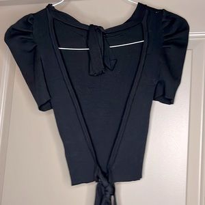 Black crop top, open back, ties at top and bottom, for spring, summer, fall